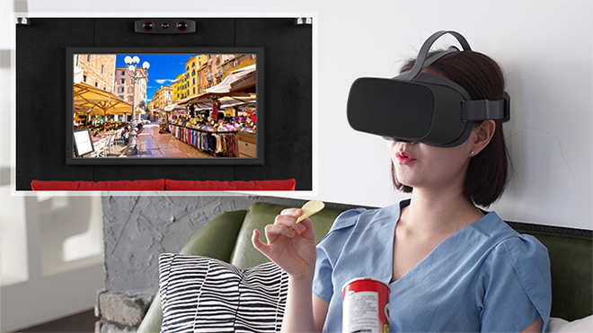 KT Super VR로 올레TV 시청하는 이미지